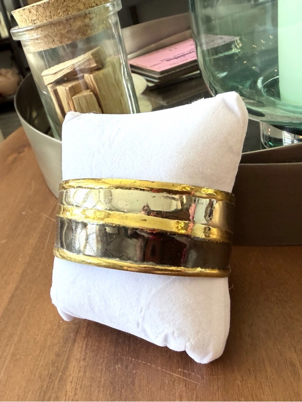 Wide TriTone Metal Cuff Bracelet - Gold, Black & Silver - Picture 3 of 6